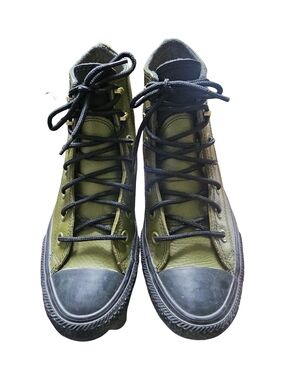 Converse Chuck Taylor Leather High Top Sneakers Olive Green Gum Sole Womens